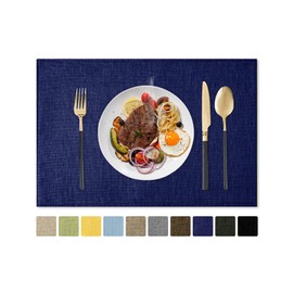 Romanstile Cloth Placemats Set of 8-12 x 18 Inch, Heat Resistant Double Layered Thickened Burlap Place Mats, Washable Faux Linen Farmhouse Table Mats for Kitchen/Dining/Party/Outdoor, Navy Blue