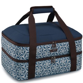 MIER Insulated Casserole Carrier Fits 9"x13" Baking Dishes/Foil Pans, Double Food Carriers Bag Thermal Holder for Hot or Cold Food Lasagna Lugger Potluck Parties Picnic Travel, Deep Blue