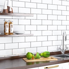 ReWallpaper Kitchen Wallpaper Peel and Stick Backsplash Wallpaper for Kitchen Wall Bathroom Waterproof Subway Tile Contact Paper Back Splash Tiles Peel and Stick White Tile Wall Paper Roll 17.7X79