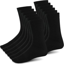 12 Pack Black Ribbed Crew Size Bamboo Dress Socks (Sock Size 10-13, Shoe Size 6-12) Natural Fiber, Highly Durable, Odor-Free,