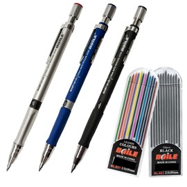 LHLZNB 3 PCS Artist Drafting Clutch Pencils- Mechanical Pencil Set 2.0mm - for Drawing, Sketching, Writing ， Includes 24 graphite 2B Refills（12 colored+12 black ） Sharpener, Lead Holde
