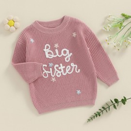 PanLidapan Toddler Baby Girls Sweaters Fall Winter Long Sleeve Pullover Knitwear Big Sister Knit Jumper Kids Tracksuit Clothes (Rose Red, 5 Years)