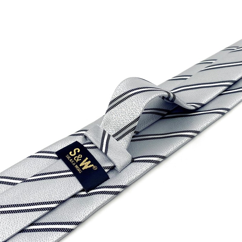 S&W SHLAX&WING Striped Men's Ties Grey with Silver Black Stripes