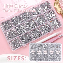 16000 Pcs Resin Rhinestones for Crafting, Flatback White Gems Jelly Rhinestones, Mixed Sizes White Bedazzling Crystal with Pickup Tool for DIY Crafts Clothing Tumblers Mugs Shoes Fabric Nail Art