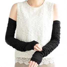 Jurange Arm Cover, Fingertip Free, Sunburn Protection, Approx. 24.4 inches (62 cm), 100% Natural Silk, UV Protection (Made in Japan), Black