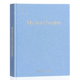 Baby Memory Book, Luxury Keepsake Gift for Mum to be, Linen Baby Book Memories Keepsake, Milestone Record & Photo Album Birth to Age 5, Journal Scrapbook Photo Album for Boy & Girl, Blue