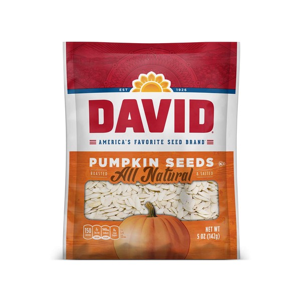 DAVID SEEDS Roasted and Salted Pumpkin Seeds, 5 oz, Keto Friendly, 12 Pack