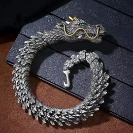 Unbranded Viking Dragon Mens Bracelet Stainless Steel Scale Chain Cuff Bangle Punk Jewelry
