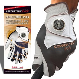 Copper Tech Men's Golf Gloves With Ball Marker (1 Pack) - Optimal Joint Support & Comfort With Copper Compression Feature - Breathable & Tacky - Crafted With Fine AAA Leather - color: CHARCOAL/GREY, size: XX-Large, Hand Orientation: [Right Hand] For Left
