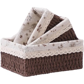 Cestas tejidas a mano para almacenamiento，3 Piezas Canastas para Baño Organizador,Organizadora de Almacenamiento,para Diseño Higiénico y Decorativo para Hogar, Dormitorio y Baño (Café)