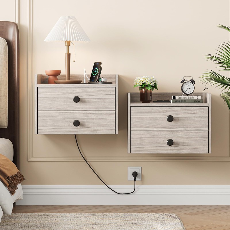 Floating Nightstand Set of 2 with 2 Storage Drawers and