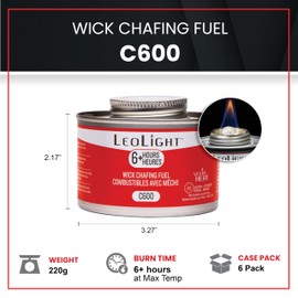 6 Pack Chafing Fuel 6 Hour Burn – Odorless, Smokeless & Spill-Proof Wick, 7.8oz Food Warmer Fuel for Chafing Dish Buffet Set & Catering Use, LeoLight
