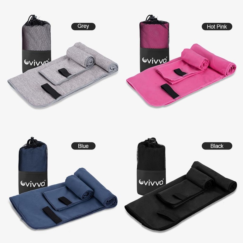 Vivva 2PC Set Microfibre Hooded Gym Towel with Zip Pocket,