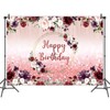 Burgundy Flower Happy Birthday Photography Backdrops 72.8x43.3inch Rose Gold Glitter