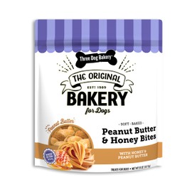 Three Dog Bakery Peanut Butter & Honey Bites, Mess-Free Snacks & Training Cookies for Dogs & Puppies, Human-Inspired