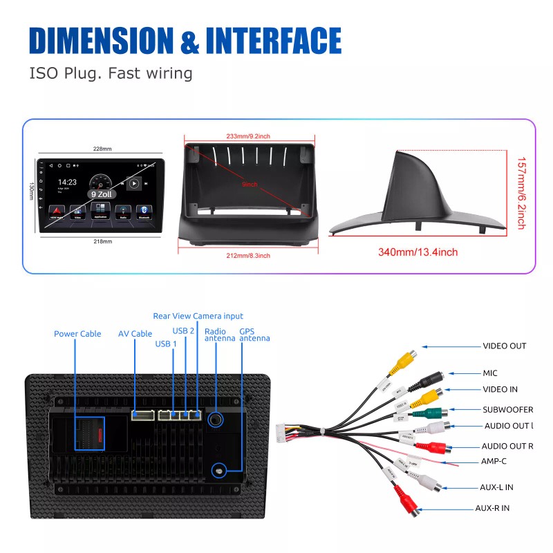 ESSGOO 9'' Android 13 Carplay For Ford Fiesta 2009-2016 Car