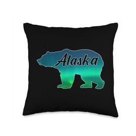 Alaska Bear Northern Lights by SRD Alaska Bear Northern Lights Aurora Borealis Nature Sky Women Throw Pillow, 16x16, Multicolor