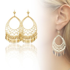 UAIAGM Indian Jewelry Earrings Gold Mexican Real Chandelier Eid Earrings for Women Folklorico Mariachi Ethnic Style Golden Dangling Boho Holiday Jewelry Sequins