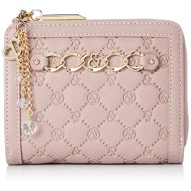 Pinky & Diane PDLWDAS3 L-Shaped Zipper Bi-fold Wallet, Enamel Glossy, Logo Embossed, Chain Brooch Included, Gorgeous, Card Storage, Compact, Pink