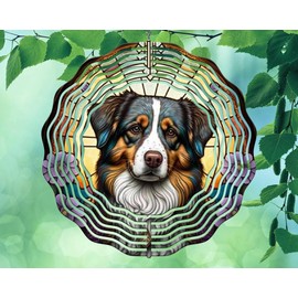10 Inch Australian Shepherd Aussie Pup Dog Wind Spinner Yard Decor Aluminum Sublimated Garden Art Indoor Outdoor 3D Kinetic