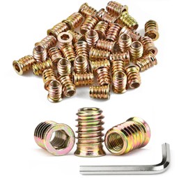 Pack of 100 Screw Nuts M6 x 15 mm, Threaded Insert Wood, Threaded Inserts Insert Nuts, Threaded Sleeves Screw-In Sleeve, Zinc Screw Sleeves for Wooden Furniture, with Key