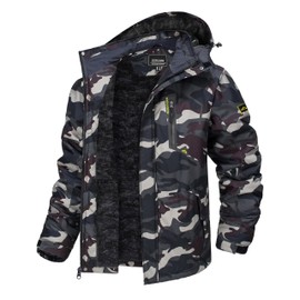 TACVASEN Men's Skiing Jacket Fleece Lined Warm Thick Jacket Heavy Water Resistant Softshell Jacket Camo Green Jacket Camo Parka Tactical Military L