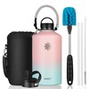 WAPEST Insulated Water Bottle 64 oz with Paracord Handle & Bottle Brush, Double Wall Vacuum Stainless Steel Water Flask Jug Metal Canteen with 2 Lids and Carrying Pouch, Leakproof, Peach Pink&Blue