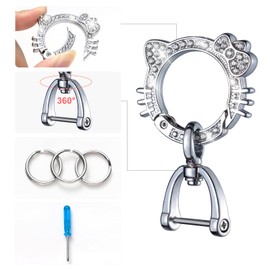Pangpai Car Keychain for Women, Carabiner Keychain with Key Rings, Cute Crystal Rhinestone Key Chain Clip (Silver)