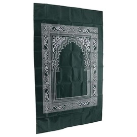 2 UR DOOR Travel Friendly Foldable Portable Waterproof Pocket Prayer Mat with Compass - Polyester Washable Janamaz, 100 x 60 cm, Ideal Travel Prayer Rug - Gift for Muslims (Dark Green)