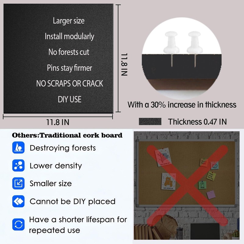Modular Bulletin Board & Whiteboard Combo - 8 Pack 12x12x0.47In