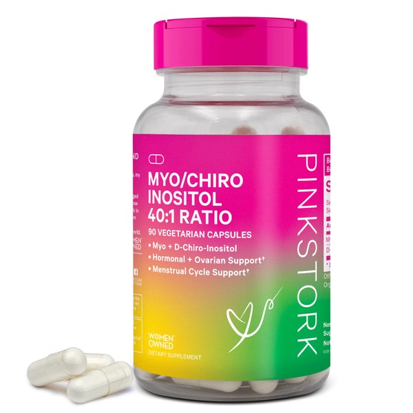 Pink Stork Myo/Chiro Inositol 40:1 Blend - Myo-Inositol + D-Chiro Inositol - Fertility Supplement - Prenatal Vitamins - Cycle & Hormone Balance - Pregnancy Supplements - Woman Owned - 90 Veg Capsules