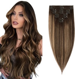 Elailite Hair Extensions Clip in Real Hair Remy Human Hair - 8 Pcs Invisible Thin Weft Highlight - Balayage Ombre #2/2P6 Dark Brown/Dark Brown Mix Light Brown - 18 Inch