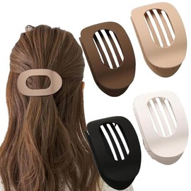 4 Pinzas para el Pelo Plano para las Mujeres, French Flat Round Clip para el Pelo Grueso o Fino, Flat Hair Claw Clips, Round Lay Down Hair Clips, Matte Large Lay Flat Hairs Clip (4pcs-A)