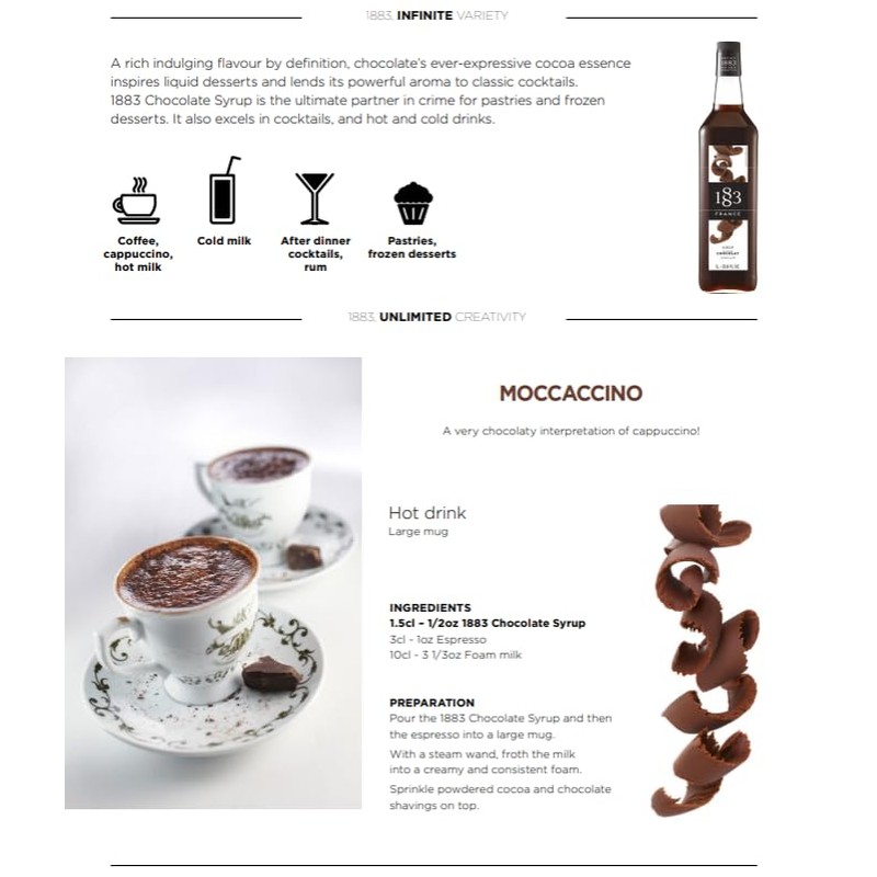 1883 Coffee Syrup, Chocolate Syrup for Drinks, Made in France,