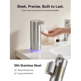 SUNLY Automatic Foam Soap Dispenser, 0.2s Fast Sensor, USB-C Rechargeable, Smudge-Resistant Stainless Steel, Touchless Liquid & Foaming Soap Dispenser for Bathroom, Kitchen, Hotel, Silver