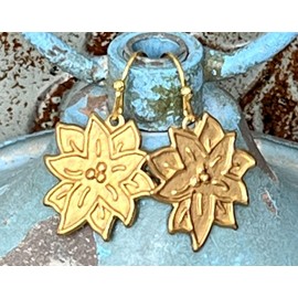 Gold Brass Poinsettia Flower Dangle Earrings Holidays Christmas Festive Jewelry Earrings for Women #3298FE263