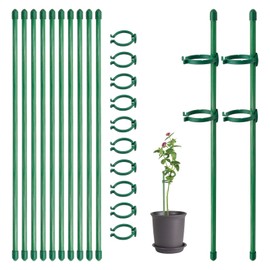 Saihisday 20-Piece Set of Adjustable Plant Stakes with Clips and Connecting Pipes for Orchids Roses Tomatoes and Other Single-Stem Flowers Measuring 11.8 Inches