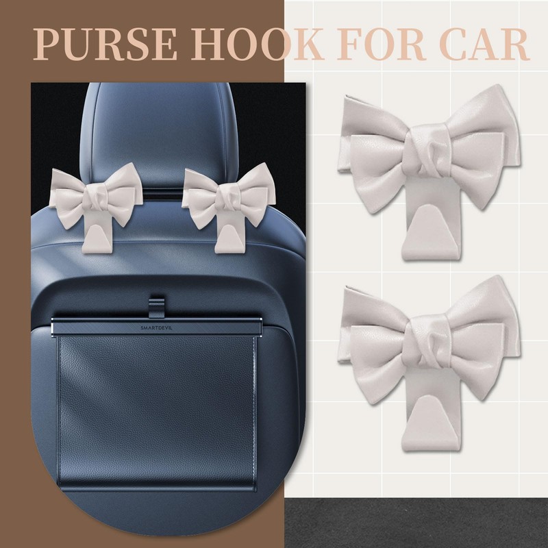 TELAIN 2-pack boot organiser, car hooks cute bow headrest hanger