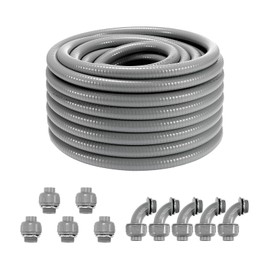 VEVOR 3/4-Inch (100FT) Flexible Electrical Conduit, PVC Liquid-Tight Conduit Non-Metallic with 5 Straight and 5 90-Degree Fittings, for Air Conditioning Motor Controller Pump, IP65