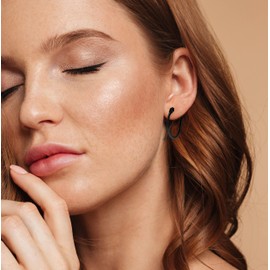 Hoops & Loops 925 Sterling Silver 23mm Oval Flat Click-top High Polished Lightweight Hoop Earrings for Women and Teen Girls, Black