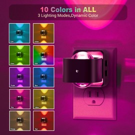 JandCase JandCase Night Lights Plug into Wall,10-Colored Changing Night Light for Kids, 2 Pack 180 Rotatable Plug RGB LED Nightlight with Dusk to Dawn Sensor for Bathroom Decor, Children Room, Gift