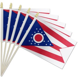 Pack of 20, Handheld Ohio Flags 5x8 Inch - Small State of Ohio OH Flags on Wood Sticks with Spear Top, Mini Ohioan Flag for Elections, Patriotic Decorations, Independence Day Celebrations