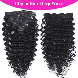 Curly Clip in Hair Extensions Real Human Hair 20inch 120g Invisible & Seamless 100% Brazilian Remy Human Extension Deep Wave Clip ins Extensions Double Weft 8 PCS with 20 Clips Natural Black
