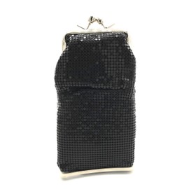 Women's Metal Mesh Eyeglass Case with Crystal Stones Kiss Lock Closure (Black)
