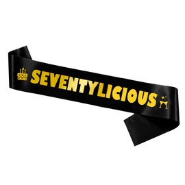 70th Birthday Decorations for Women Men - Seventy Years Old Sash Black Gold, Seventylicious Satin Sash Gift Accessories for Party Supplies