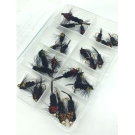 Fly Fishing Montana Mixed Selection Pack of 24 Flies in sizes 8-12 + free clip shut fly box
