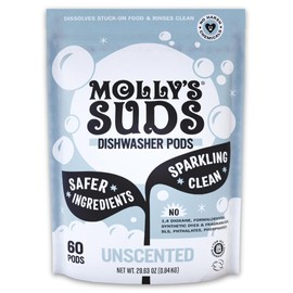 Molly's Suds Dishwasher Powder | Clean Dishwasher Detergent, Cuts Grease & Rinses Clean (Residue-Free) for Sparkling Dishes | 60 Loads (Unscented)