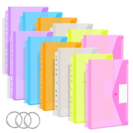 TOOELMON Document Folder A4, Pack of 12 Premium Transparent Document Wallets Plastic with Press Stud, Expandable Waterproof Document Folder, 6 Colours