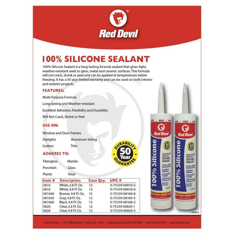 Red Devil 081650 100% Silicone Architectural Grade RTV Sealant, A