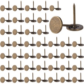 VARMDUKKE 100pcs Metal Flat Head Thumb Tacks, Bronze Heavy Duty Upholstery Tacks, 0.4" x 0.6" Push Pins, Decorative Wall Tacks for Hanging for Furniture, Office, DIY Crafts, Home Decor